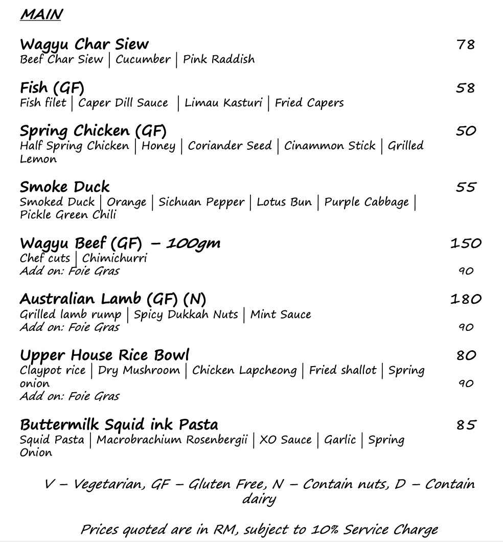 Upper House KL Chinatown Menu